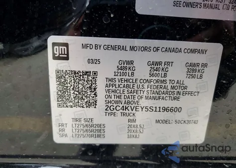 2025 Chevrolet Silverado K3500 High Country z USA, uszkodzony, nr VIN 2GC4KVEY5S1196600